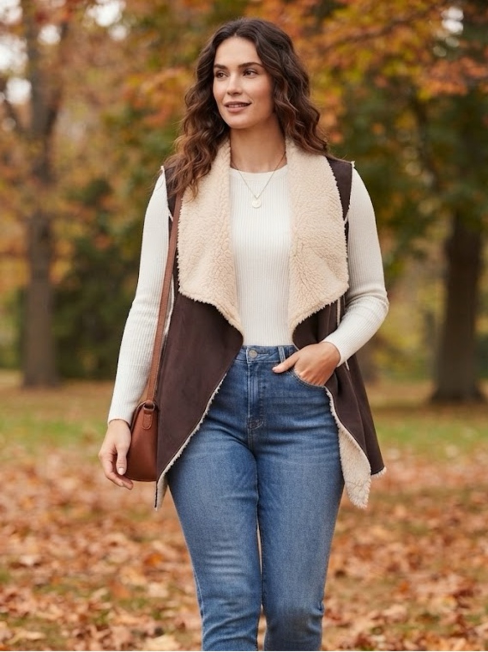 Knox Rose Brown Faux Suede Vest with Sherpa lining